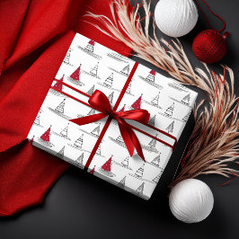 Papel De Regalo Patrón de árbol de Navidad rojo#5 ID1009