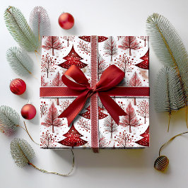 Papel De Regalo Patrón de árbol de navidad rojo blanco #4 ID1009