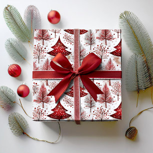 Papel De Regalo Patrón de árbol de navidad rojo blanco #4 ID1009