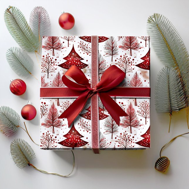 Papel De Regalo Patrón de árbol de navidad rojo blanco #4 ID1009 (Subido por el creador)