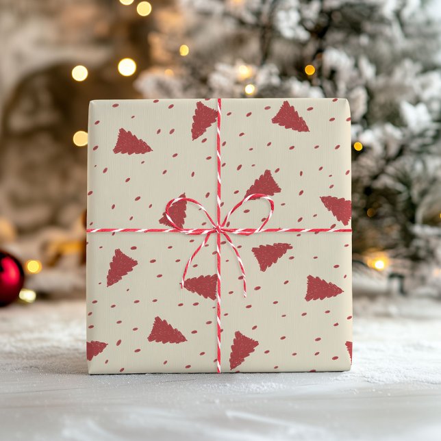 Papel De Regalo Patrón de árbol de navidad rojo | Mínimo dibujado  (Subido por el creador)