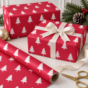 Papel De Regalo Patrón de árbol de Navidad rojo y blanco