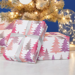 Papel De Regalo Patrón de árbol de Navidad rosa con purpurina lind