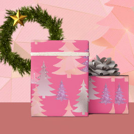 Papel De Regalo Patrón de árbol de Navidad rosa con purpurina lind