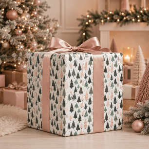 Papel De Regalo Patrón de árbol de Navidad rosa moderno