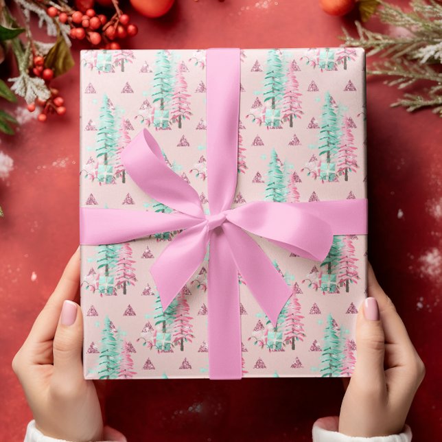 Papel De Regalo Patrón de árbol de Navidad rosa vacaciones Verde a (Subido por el creador)