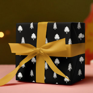 Papel De Regalo Patrón de árbol de navidad simple negro y blanco