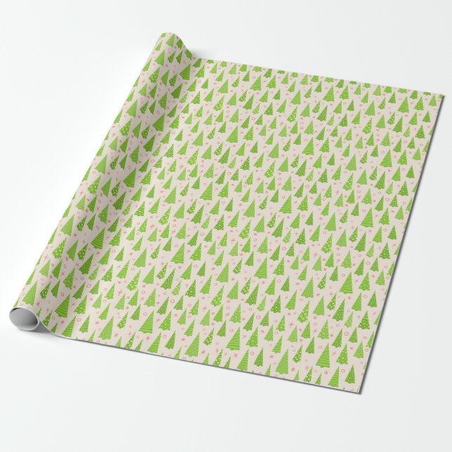 Papel De Regalo Patrón de árbol de Navidad verde (Desenrollado)