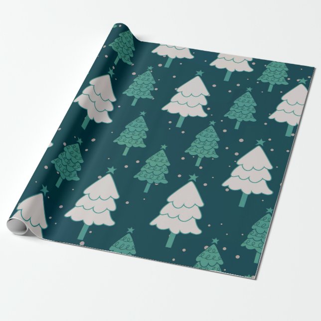 Papel De Regalo Patrón de árbol de navidad verde azul Verde azulad (Desenrollado)