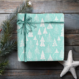 Papel De Regalo Patrón de árbol de Navidad verde azulado#6 ID1009