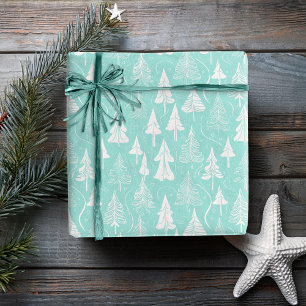 Papel De Regalo Patrón de árbol de Navidad verde azulado#6 ID1009