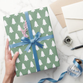 Papel De Regalo Patrón de árbol de Navidad verde blanco festivo