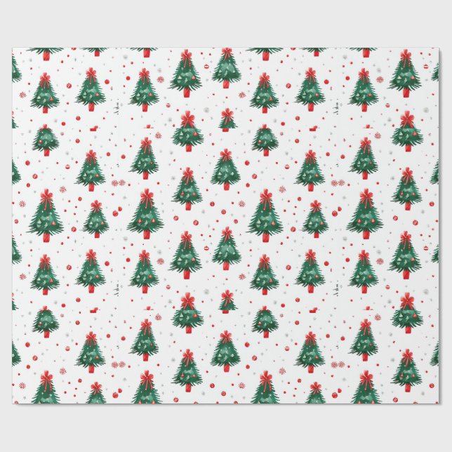 Papel De Regalo Patrón de árbol de navidad verde rojo (Superficie plana)