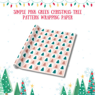 Papel De Regalo Patrón de árbol de Navidad verde rosa simple