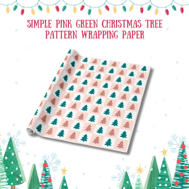 Papel De Regalo Patrón de árbol de Navidad verde rosa simple (Simple Pink Green Christmas Tree Pattern Gift Wrap)