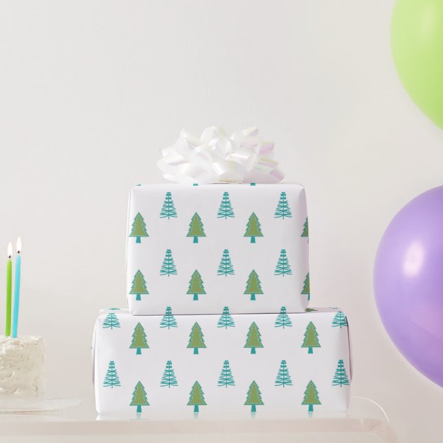 Papel De Regalo Patrón de árbol de Navidad verde y azul (Regalos de fiesta)