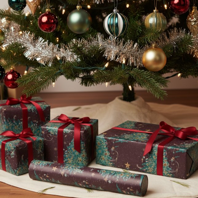Papel De Regalo Patrón de árbol de navidad victoriano rojo (Subido por el creador)
