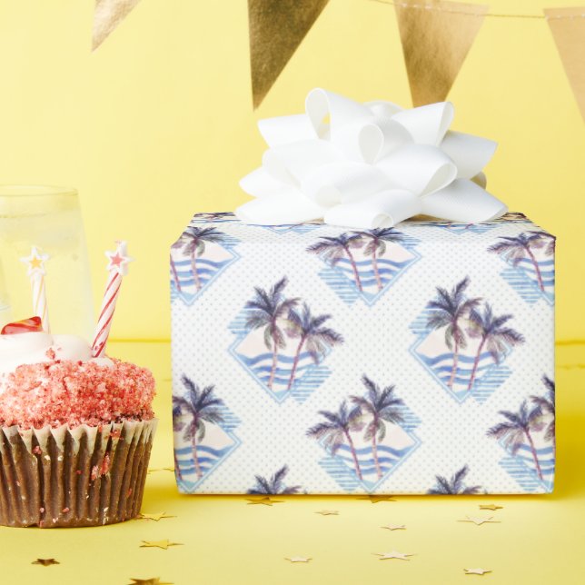 Papel De Regalo Patrón de árbol de palma geométrico púrpura de col (Fiesta de cumpleaños )