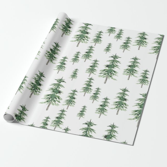 Papel De Regalo Patrón de árbol de pino acuático (Desenrollado)