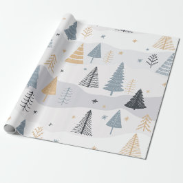 Papel De Regalo Patrón de árbol de pino boho moderno de invierno