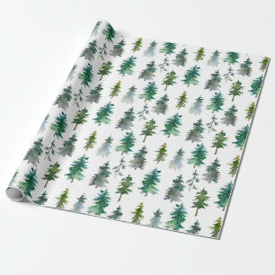 Papel De Regalo Patrón de árbol de pino de bosques de invierno