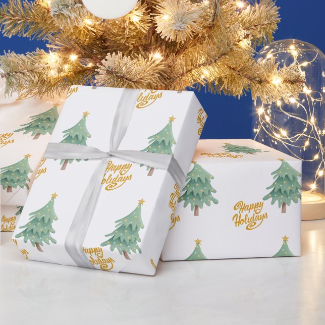 Papel De Regalo Patrón de árbol de vacaciones de Navidades verdes (Vacaciones)