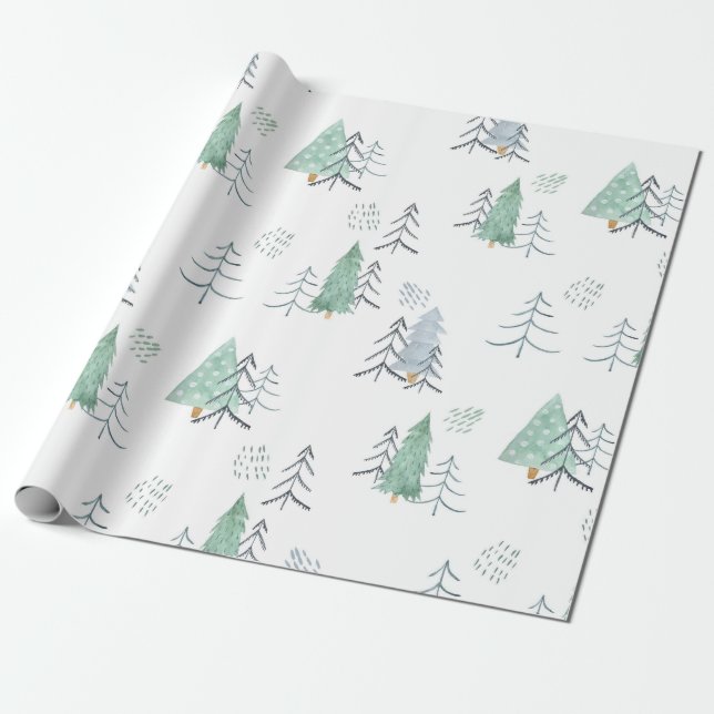 Papel De Regalo Patrón de árbol escandinavo de invierno (Desenrollado)
