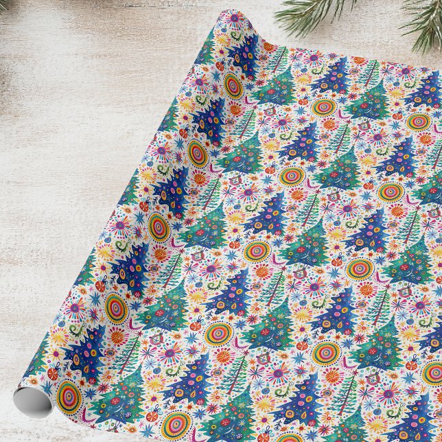 Papel De Regalo Patrón de árbol festivo colorido (Subido por el creador)