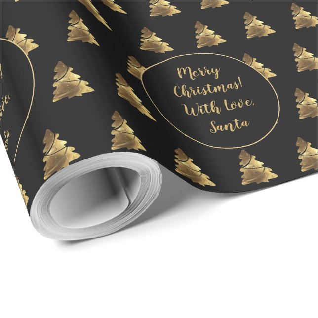 Papel De Regalo Patrón de árbol navideño elegante oro negro (Esquina del rollo)