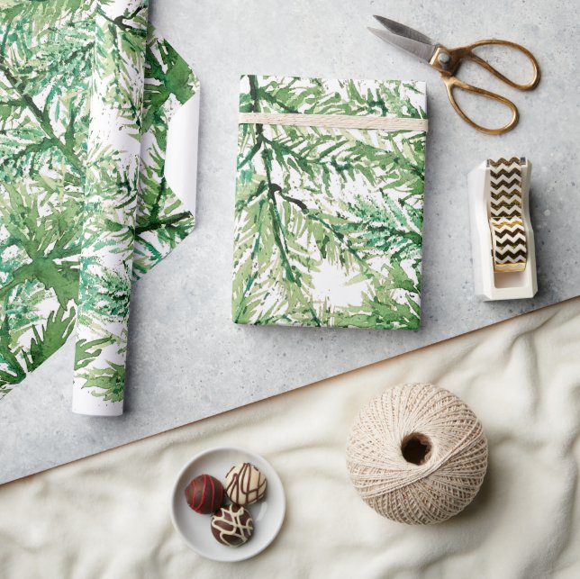 Papel De Regalo Patrón de árbol pintado a mano de acuarela artísti (Artesanía)