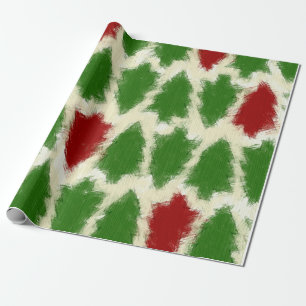 Papel De Regalo Patrón De Árbol Rústico Verde Y Rojo