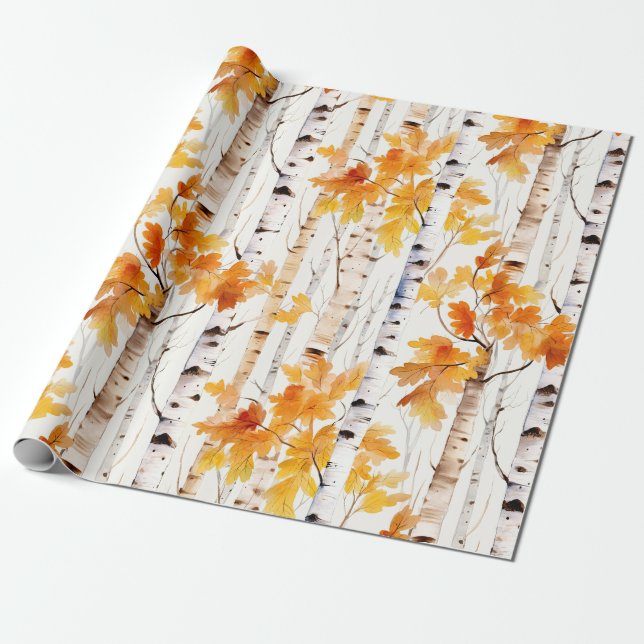 Papel De Regalo Patrón de árboles birch acuarela (Desenrollado)