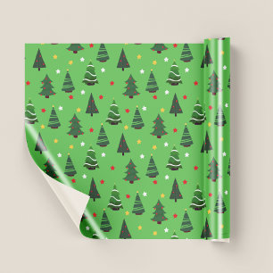 Papel De Regalo Patrón de árboles de Navidad bastante verdes Navid