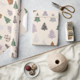 Papel De Regalo Patrón de árboles de Navidad con patrones en crema