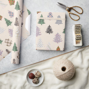 Papel De Regalo Patrón de árboles de Navidad con patrones en crema