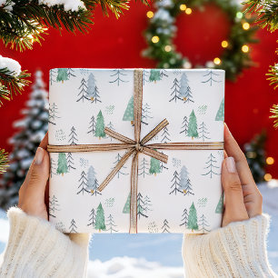 Papel De Regalo Patrón de árboles de Navidad en acuarela escandina