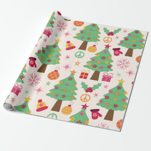 Papel De Regalo Patrón de árboles de Navidad Groovy de los años 70