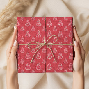 Papel De Regalo Patrón de árboles de Navidad rojos rústicos vintag