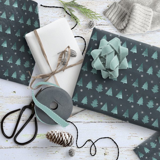 Papel De Regalo Patrón de árboles de Navidad y copos de nieve ID86 (Subido por el creador)