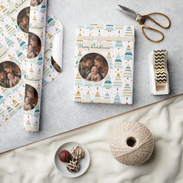 Papel De Regalo Patrón de árboles fotográficos personalizados de F (Artesanía)