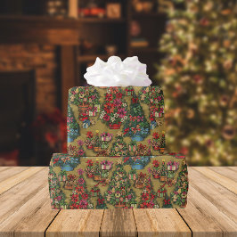 Papel De Regalo Patrón de árboles navideños decorados de forma tra