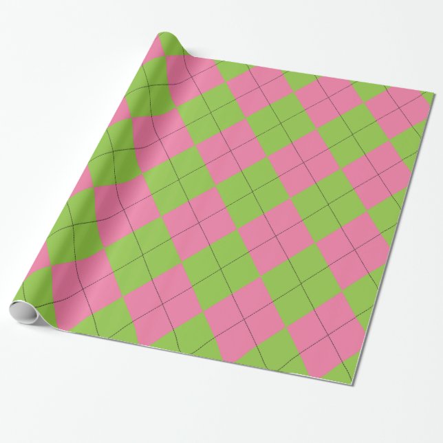 Papel De Regalo Patrón de arcilla rosa y verde (Desenrollado)