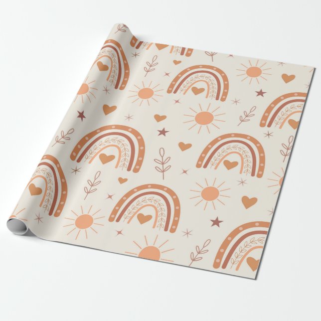 Papel De Regalo Patrón de arcoíris boho de terracota (Desenrollado)