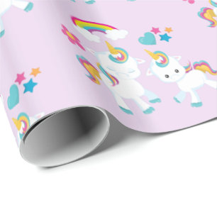 Papel De Regalo Patrón de arcoiris mágico de Unicornios de baile l