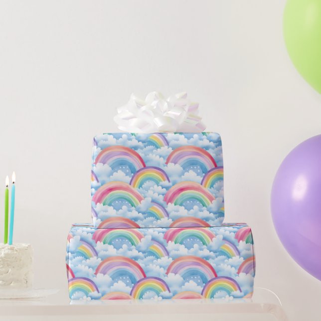 Papel De Regalo Patrón de Arcoíris y Nubes (Regalos de fiesta)