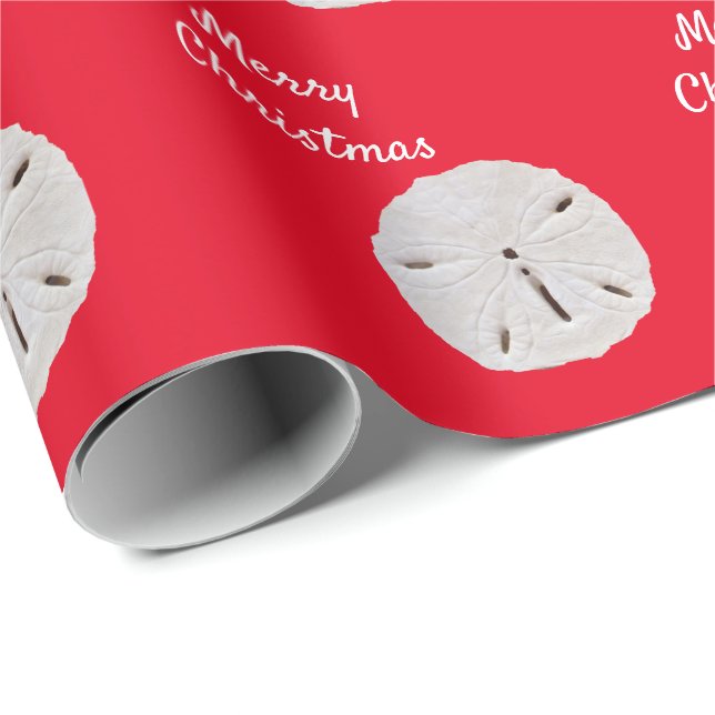 Papel De Regalo Patrón de arena rojo playa blanca Feliz Navidad (Esquina del rollo)
