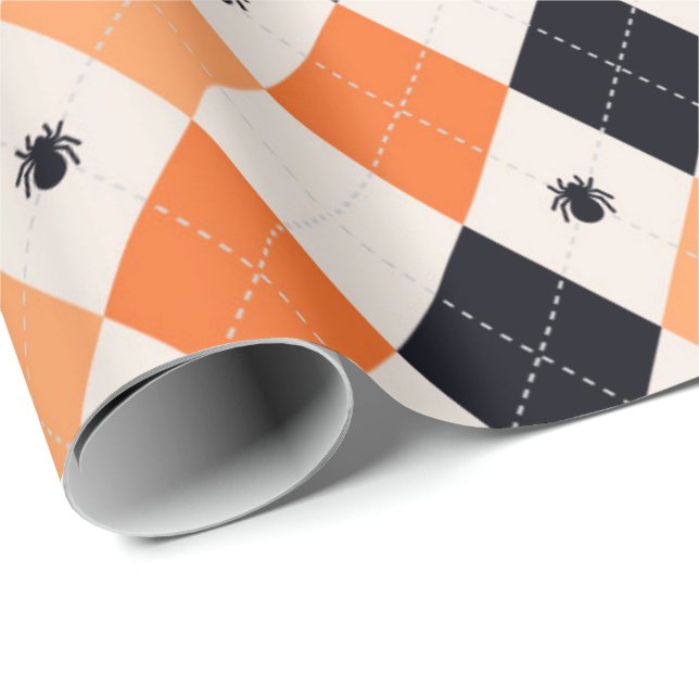 Papel De Regalo Patrón de arguilo de araña negra y Naranja de Hall (Esquina del rollo)