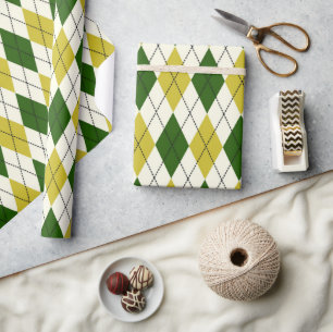 Papel De Regalo Patrón de Argyle verde y amarillo