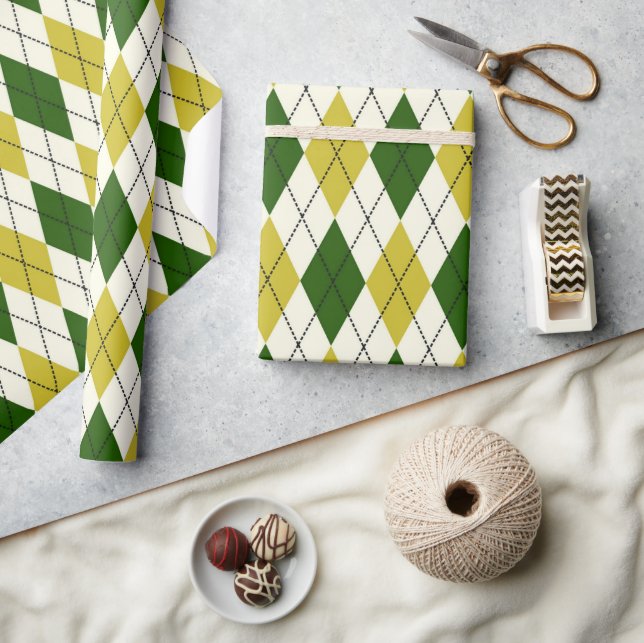 Papel De Regalo Patrón de Argyle verde y amarillo (Artesanía)