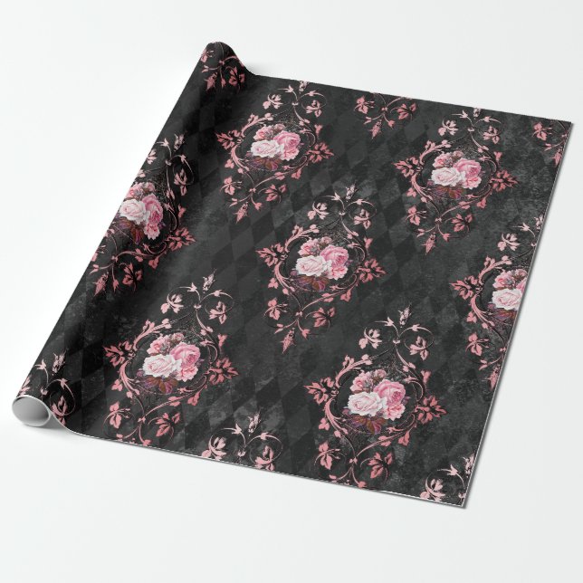 Papel De Regalo Patrón de Arlequín de Rosa Vintage Ornamentado (Desenrollado)